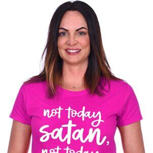 JH Design Women's Religious Christian Not Today Satan Pink T-shirt